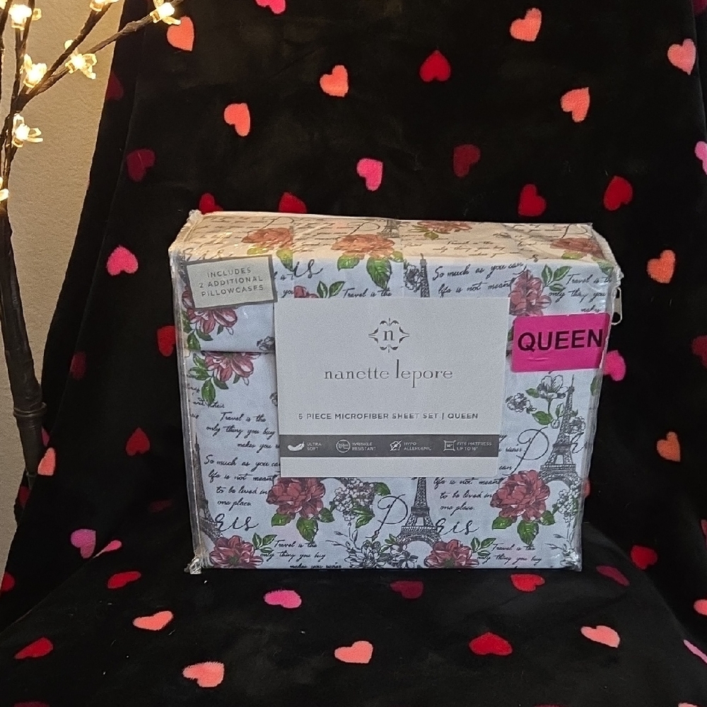 Nanette Lepore Floral Script Queen Sheet Set